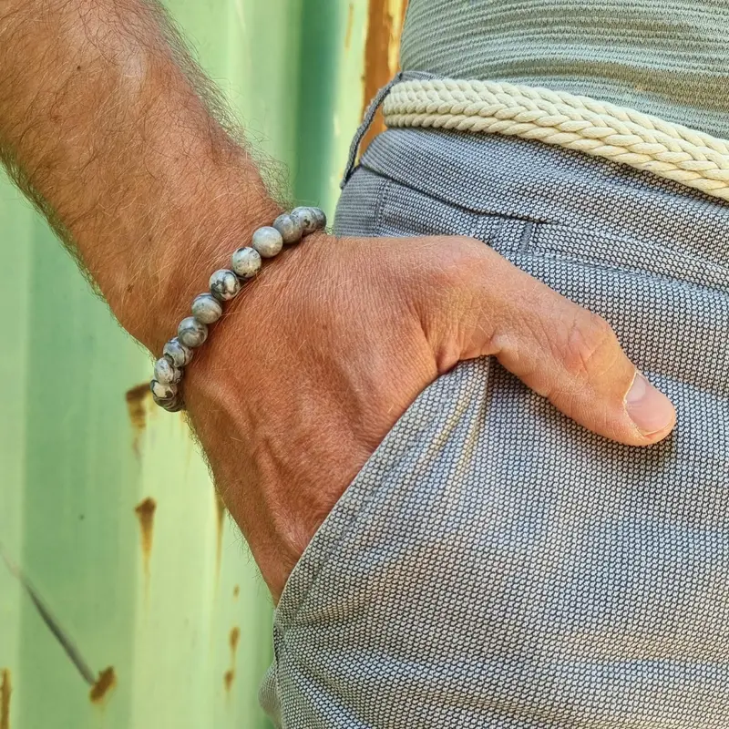 Kralen Armband Heren Grey Stone - Natuursteen - Grijze Jaspis