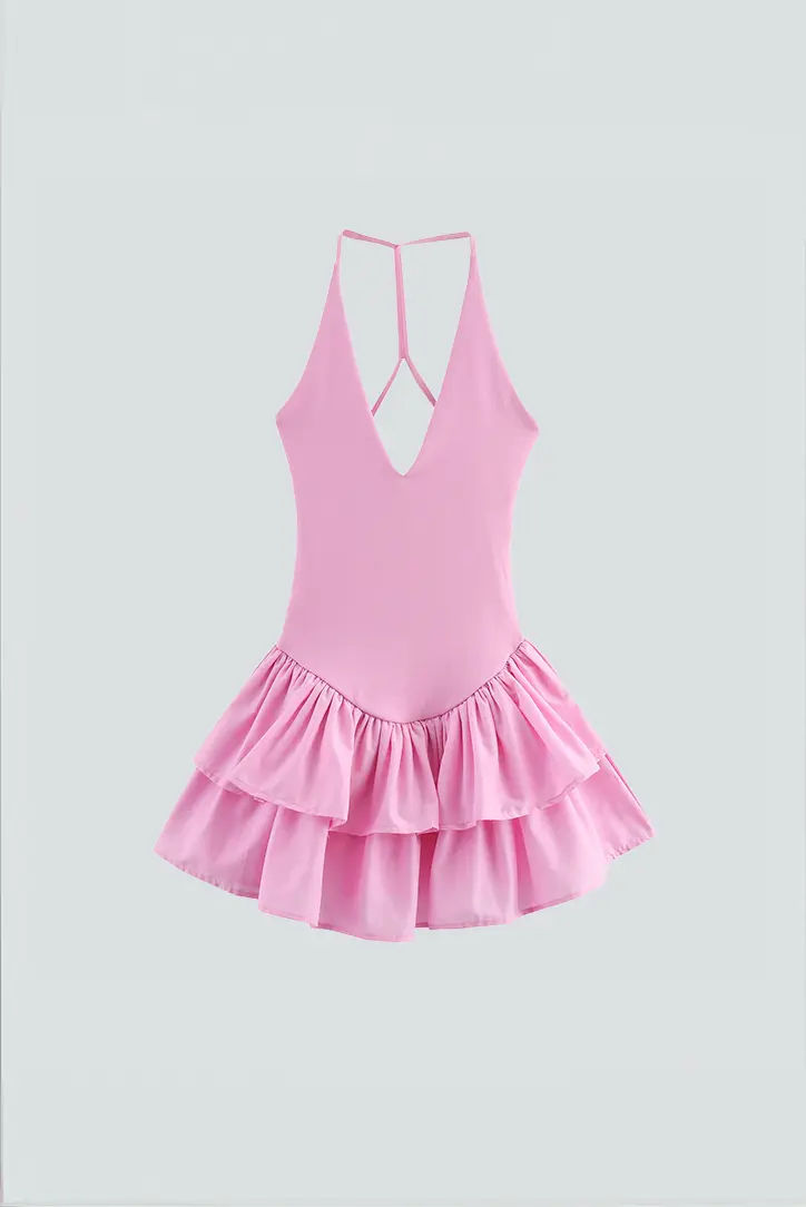 Kurzes Rüschenkleid mit T-Rücken
