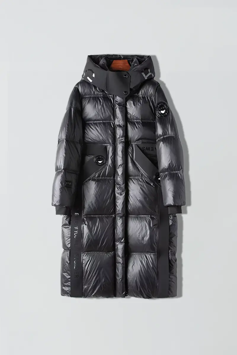 Lange Steppjacke mit Kapuze