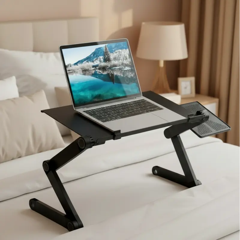 Laptoptafel – Inklapbaar werkblad met verstelbare hoogte en extra zijplateau