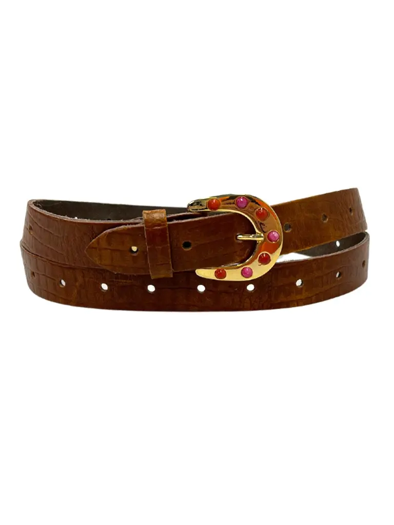 Leather belt Croco Croco Multicolor Stones