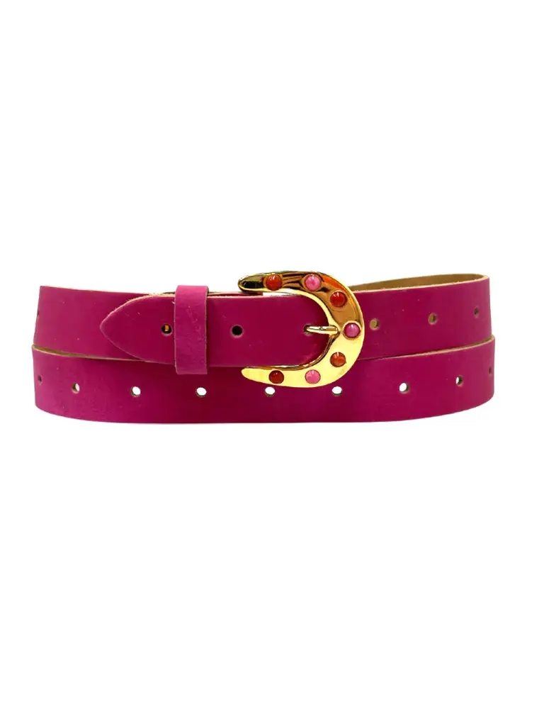 Leather Belt Multicolor Stones