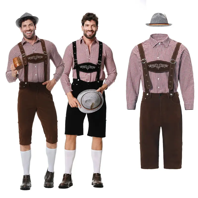 Lederhose Otto - 3-Delig Oktoberfest Kostuum voor Heren met Lederhosen, Overhemd & Hoed