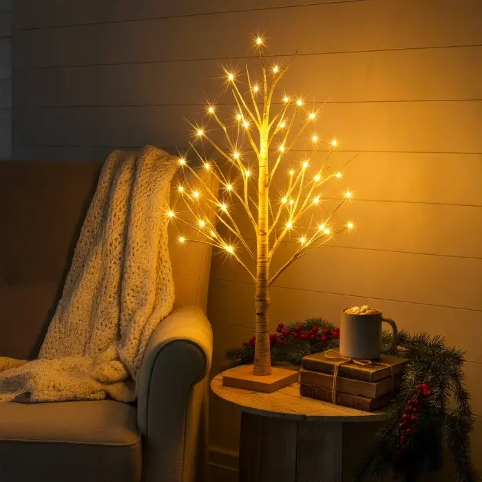 Leeslampje in boomvorm – berkentakken met warmwit licht voor naast je bed