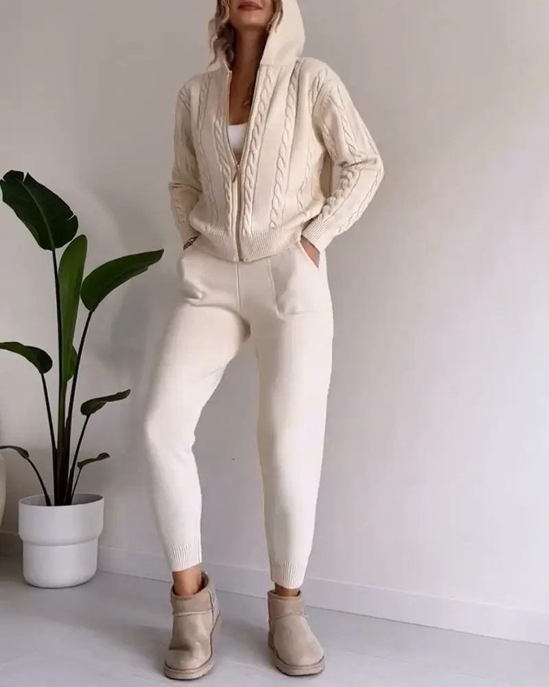 Legeres Jacquard-Strickjacken-Set mit Twist-Design