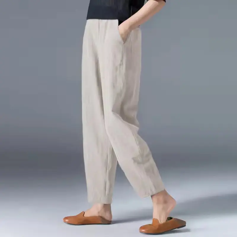 Lena | Damen Leichte Sommer-Stoffhose mit Elastikbund