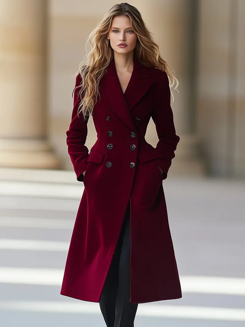 Leni | Damen Elegante lange Jacke mit Reverskragen