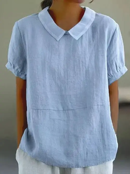 Leonie | Damen Leinen-Bluse Peter Pan Kragen Kurze Ärmel Lässig