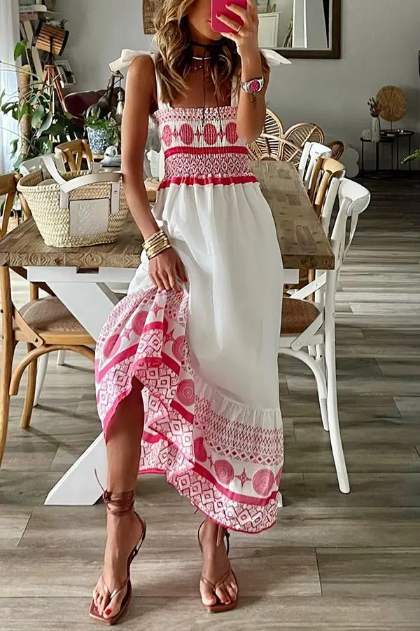 Leonie | Damen Maxi-Sommerkleid mit eckigem Ausschnitt und Bindeträgern