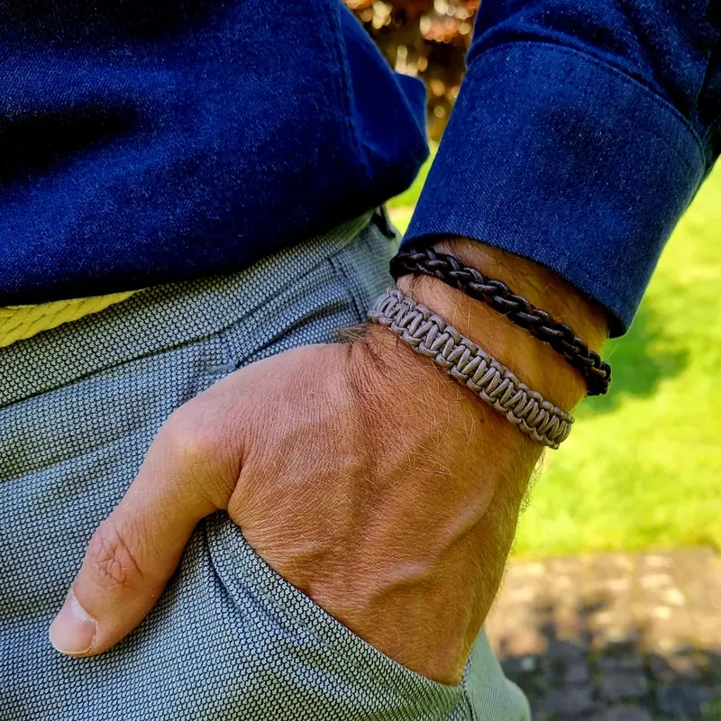 Leren Armband Heren Hunter Bay-  Taupe Grijs - Gevlochten