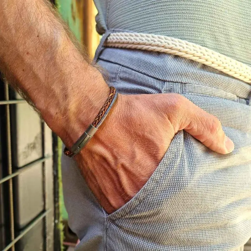 Leren Armband Heren - Rusty Denim - Bruin Blauw - Twee Koorden