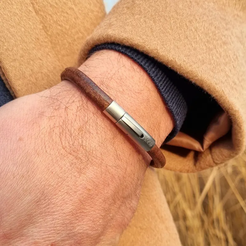 Leren Armband Heren Sturdy Cord - Bruin Cognac - 6mm - Eén Koord