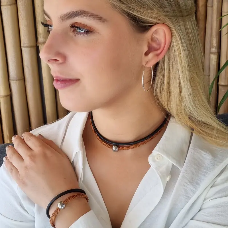 Leren Sieraden Set Boho Chique - Ketting en Armband - Zwart Bruin - Staal