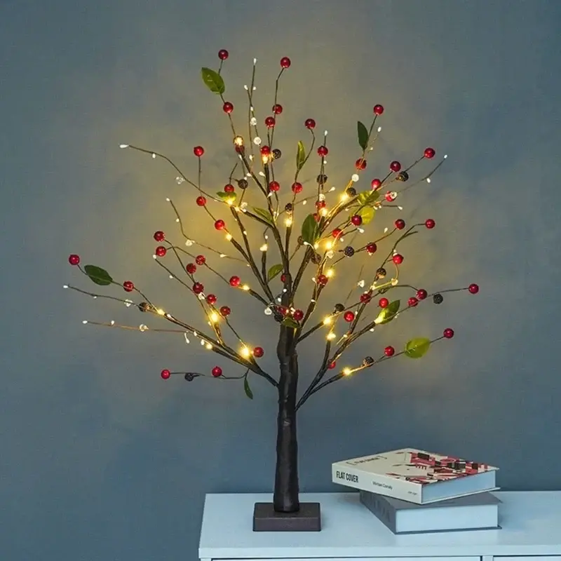 Lichtboom – buigzame takken, rode bessen of champagnekleurige parels, 55 cm