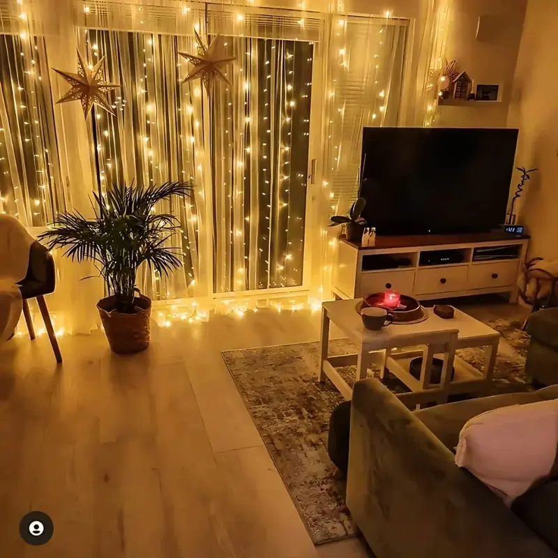 Lichtgordijn – warmwitte LED's met acht standen en afstandsbediening