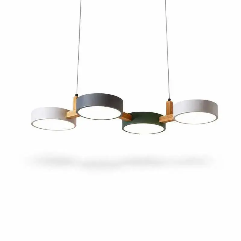 Linear Metal & Wood Designer Pendant Light for Dining Table