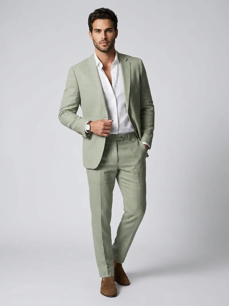 Linnen combinatie – blazer met revers en losvallende pantalon