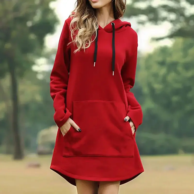 Longline hoodie dames – valt over de heup, met ruime buidelzak