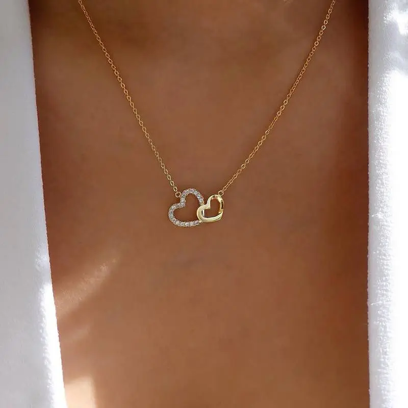 Love Spark Double Heart Pendant Necklace