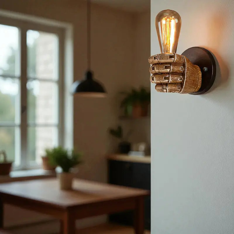 Luna - Industrielle Wandleuchte aus Resin in Holzoptik
