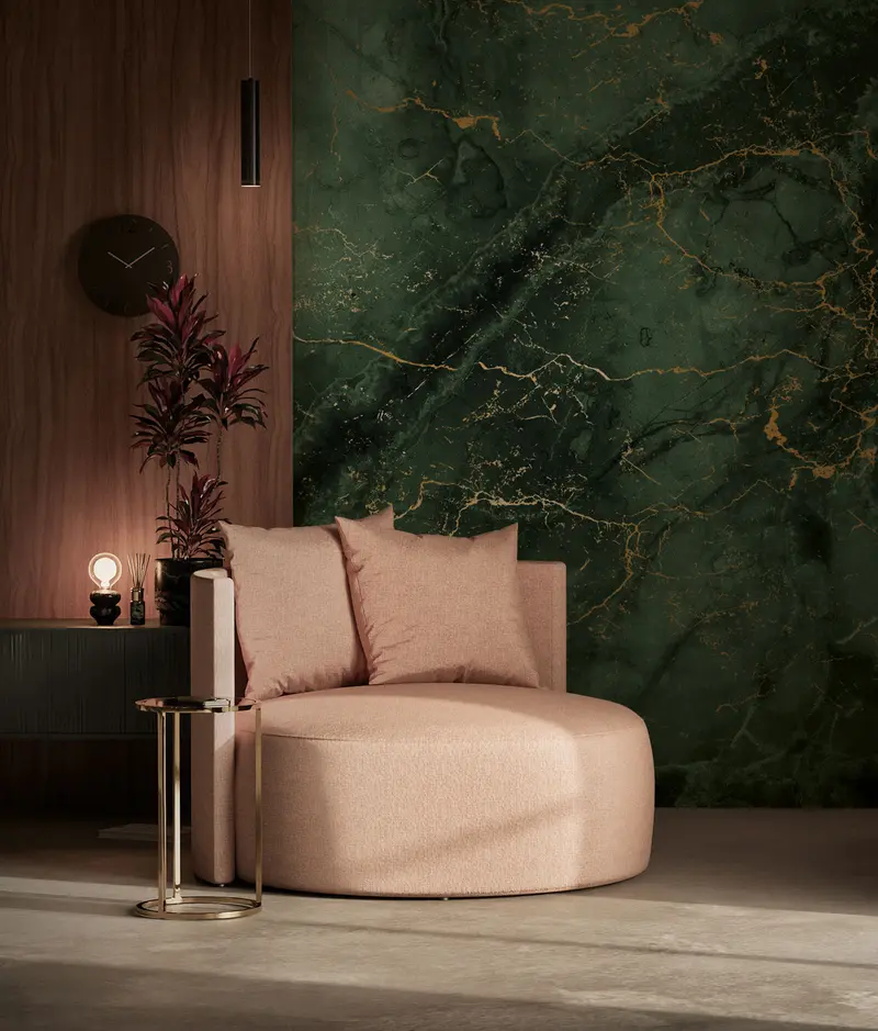 Marmer behang door Frans Uyterlinde | High Gloss Gold/Green FU-069