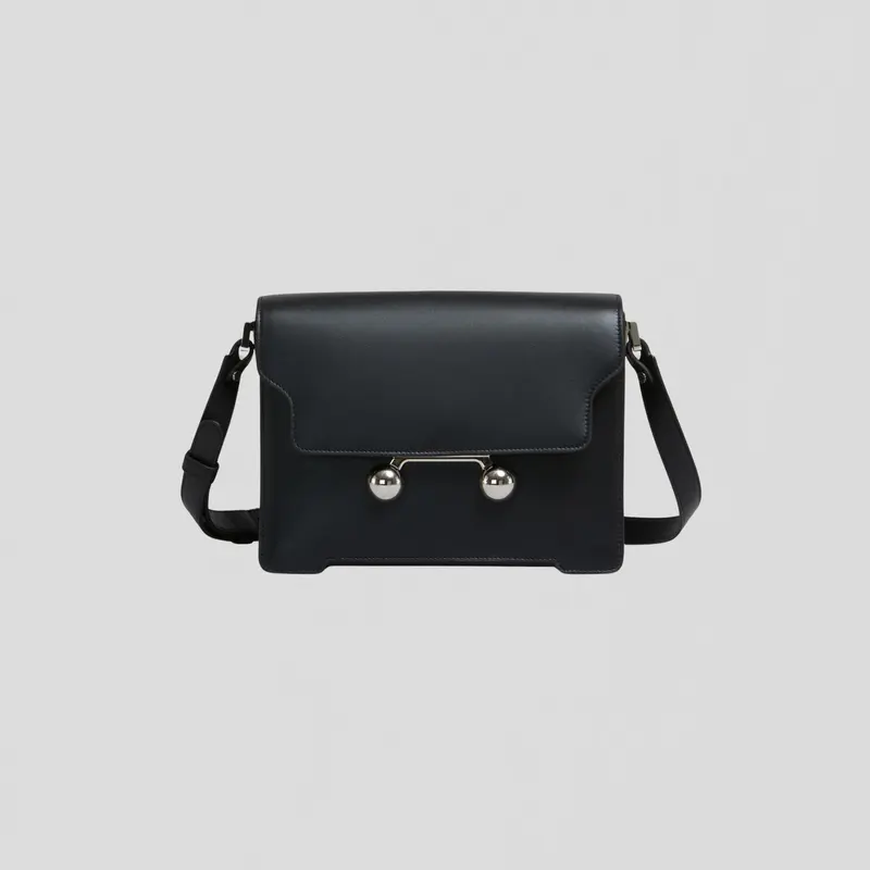 Marni Trunkaroo Leather Medium Shoulder Bag Black