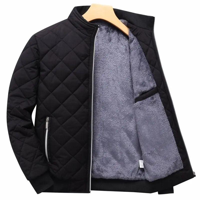Men's Quilted Bomber Jacket with Zippered Fleece Lining