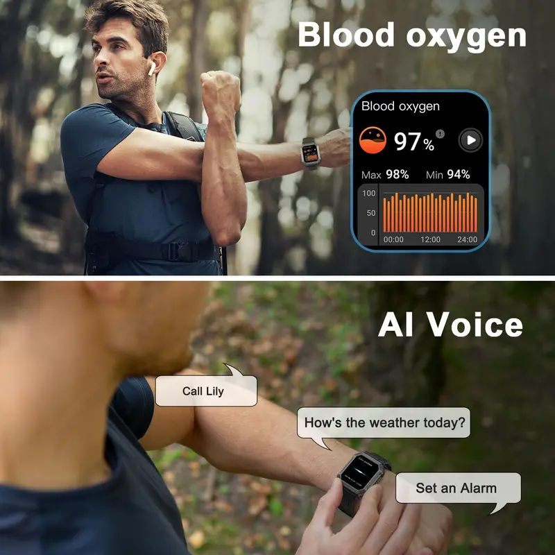 Militair Uitgevoerde Heren Smartwatch Met Bellen & Fitness Tracker