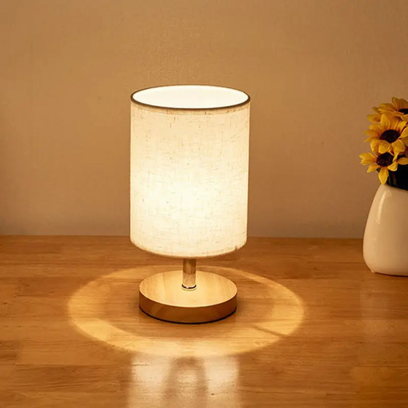 Minimalist Table Lamp Made of Linen and Wood