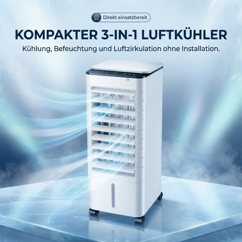 Mobiele Luchtkoeler – 3-in-1 Waterkoeling, Compact & Verrijdbaar