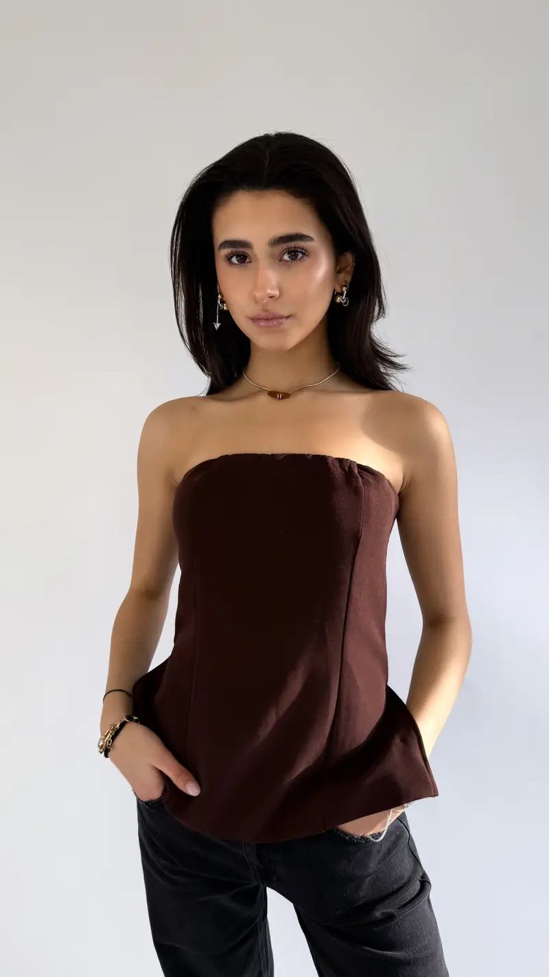 Mocha brown strapless top