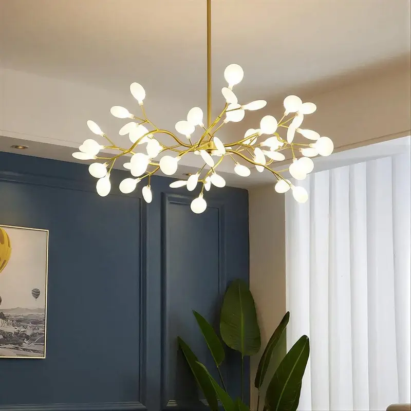 Multi-Head Firefly-Style Ceiling Chandelier in Metal and Acrylic