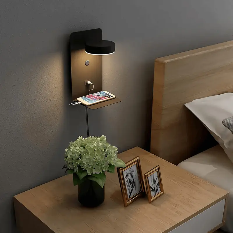 Multifunctional lamp with charging station – Black, modern design for the living room or bedroom