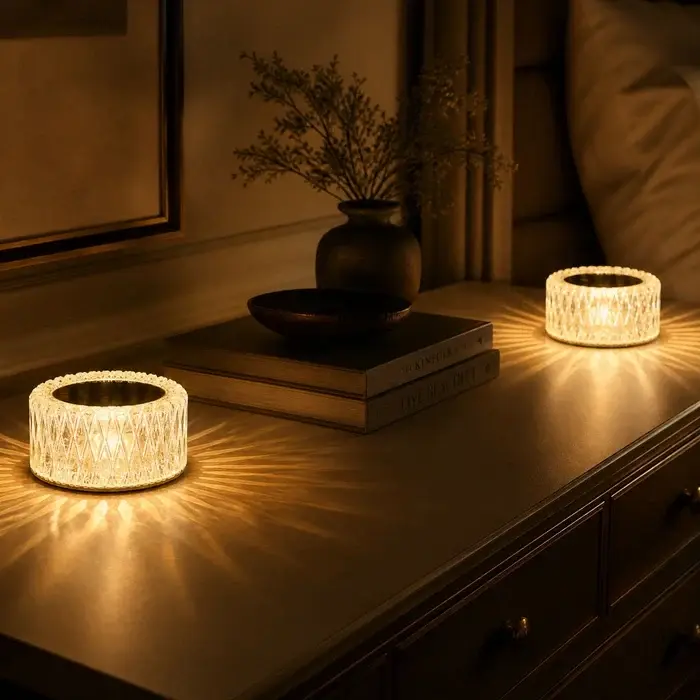 Nachtkastlamp met kristaleffect – facetten, lichtpuntjes en drie lichtniveaus