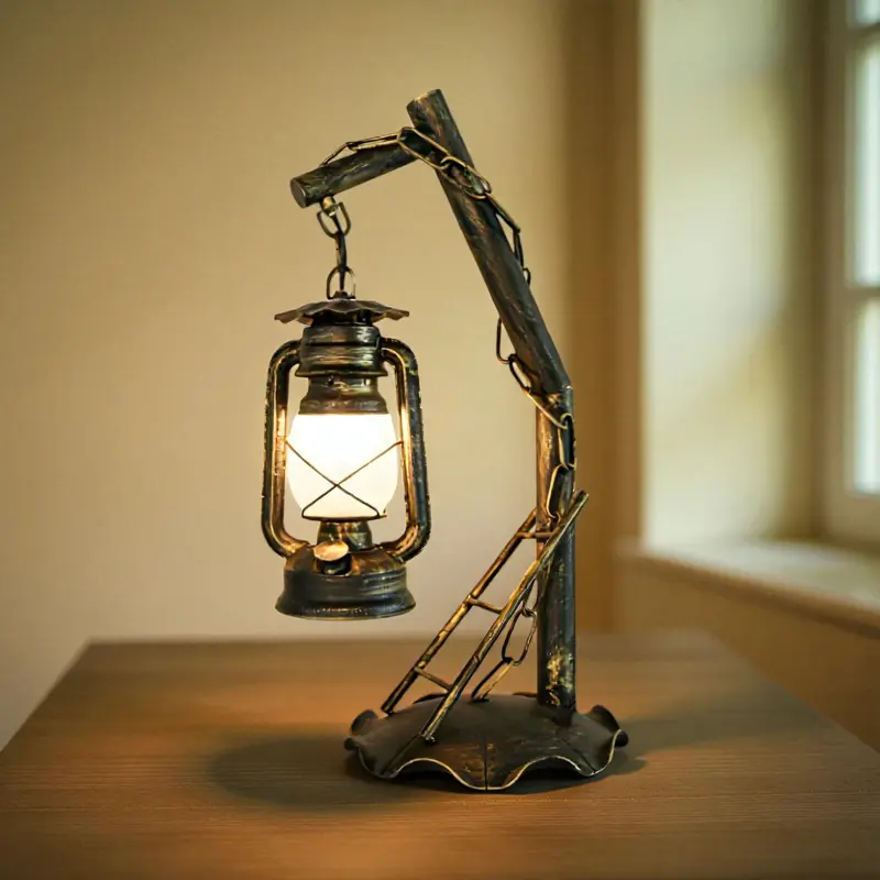 Nestor - Industrielle Tischlampe mit Opalglasschirm