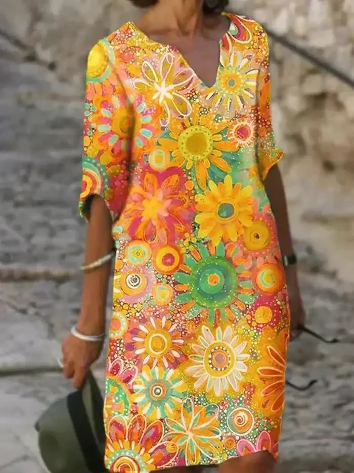 Nira | Lebhaftes Blumen-Midi-Kleid