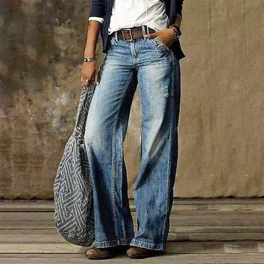 Nora | Damen Highwaist Weites Bein Retro Jeans Hose