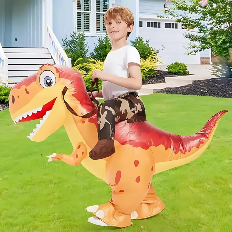 Opblaaspak voor kinderen – dinosaurus met blazer en nepbenen opzij