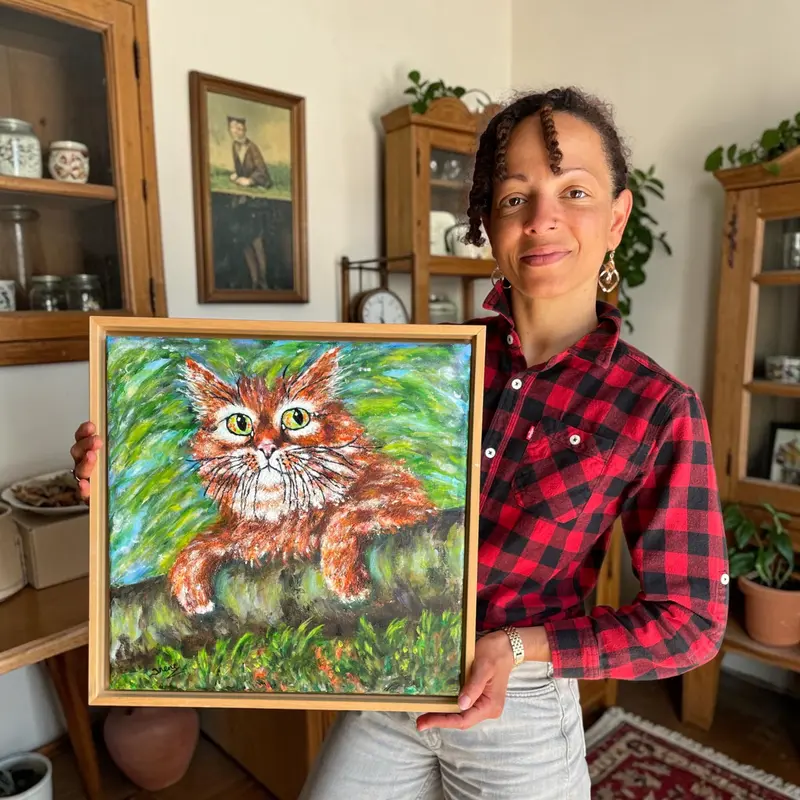Oranje kat schilderij van de Nederlandse kunstenaar Irene van Genderen-van de Wilt