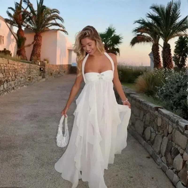 Ortrud | Damen Rückenfreies Maxikleid mit Volants – Rückenfrei Maxi Volants