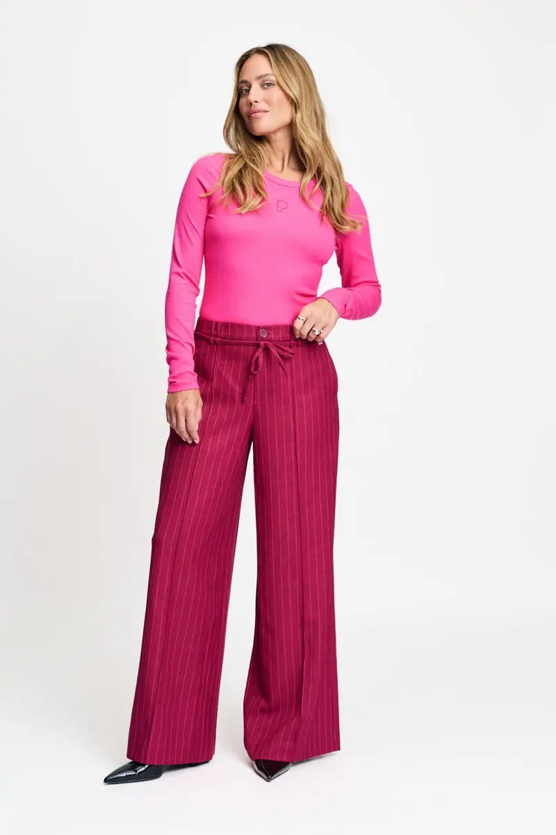 PANTS - Jess Striped Burgundy Red