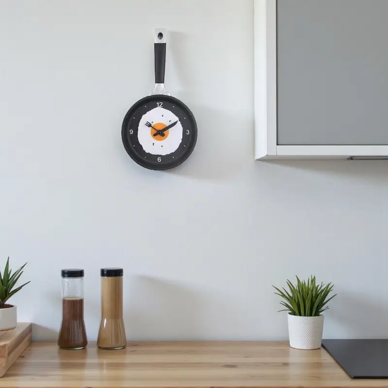 Pfannenförmige - Wanduhr mit Spiegelei-Design