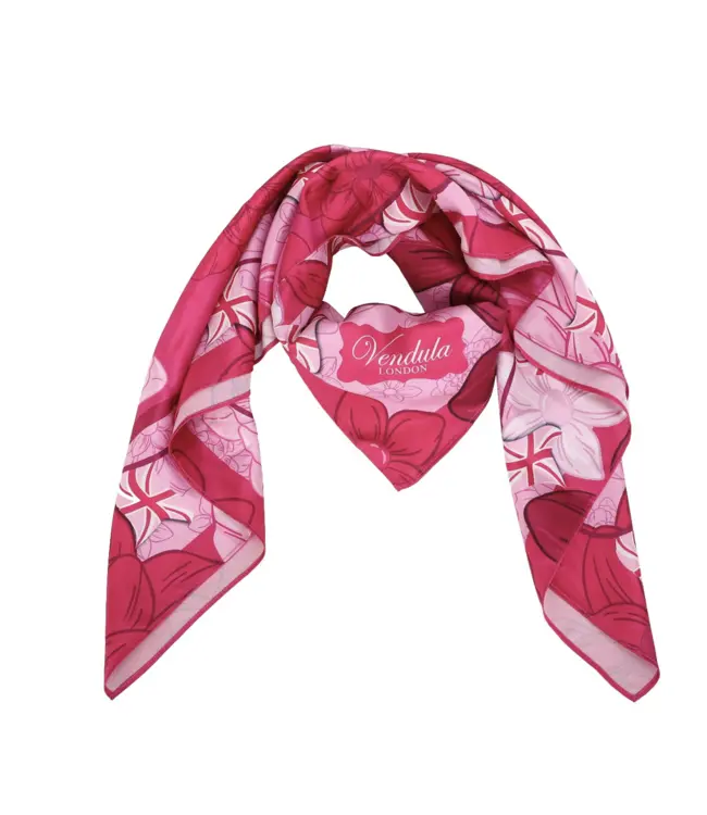Pink Ribbon Foundation  London Cats & Corgis Floral Large Satin Square Scarf