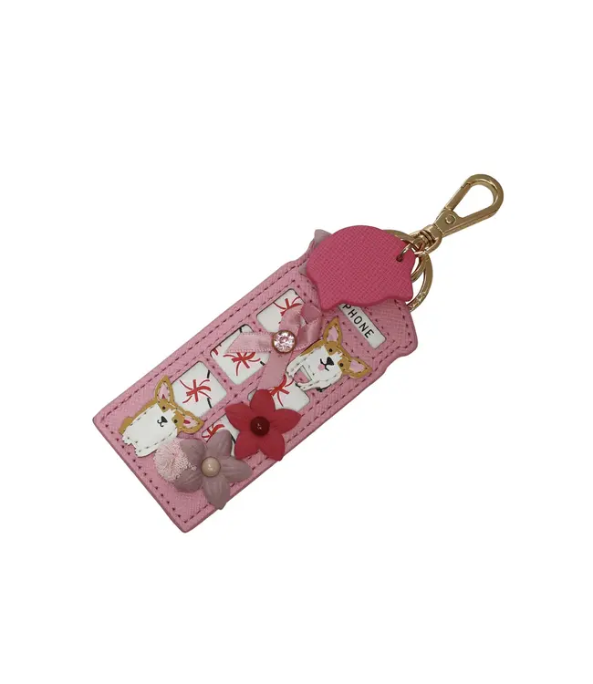 Pink Ribbon Foundation  London Cats & Corgis Floral Pink Telephone Box Key Charm