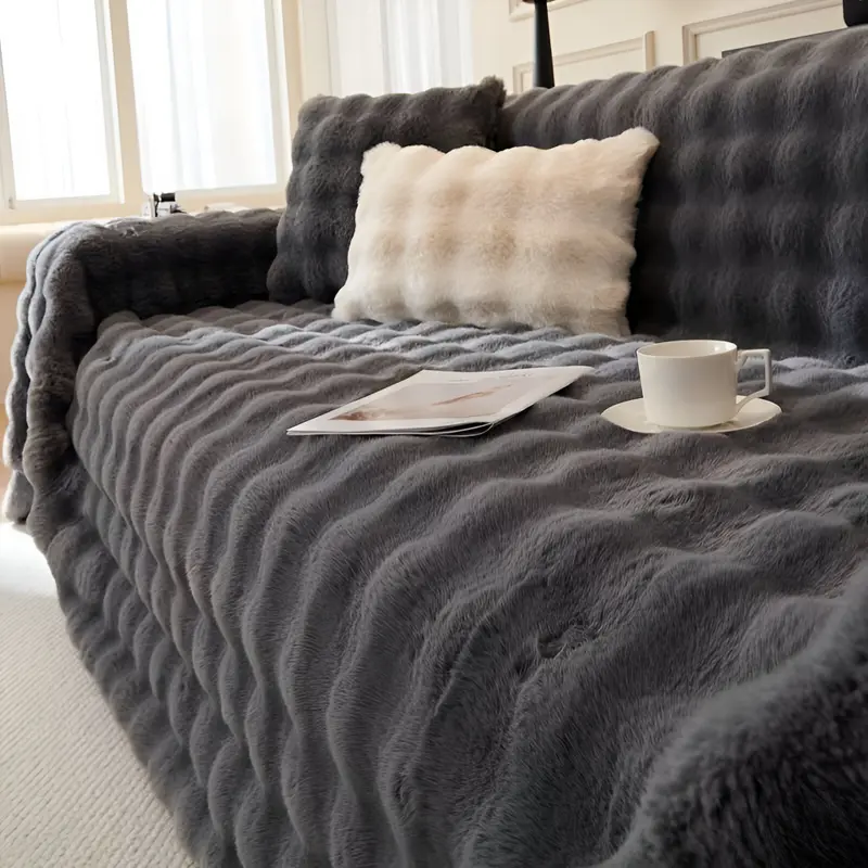 Plüsch - Sofadecke gesteppt Kunstfell-Fleece, extra weich &