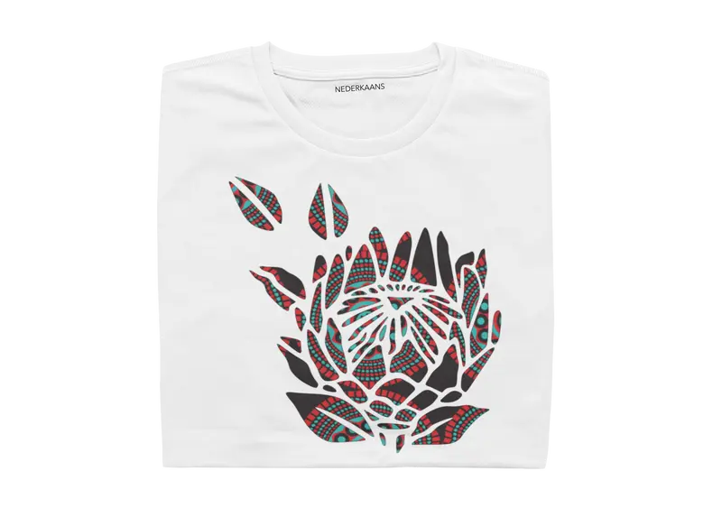 Protea Design With Shweshwe Print - Ladies Shirt