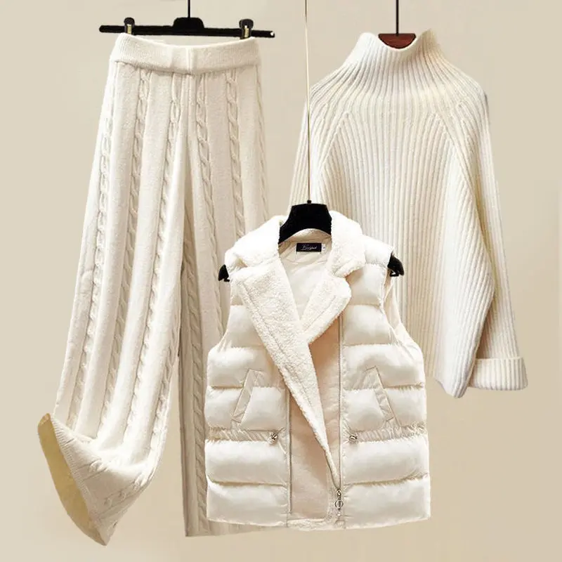 Pullover met Gilet en Broek – Driedelige Set in Zachte Breilook