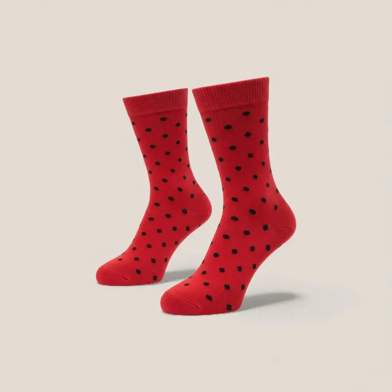 Pure Cotton Socks - Red and Black Polka Dot