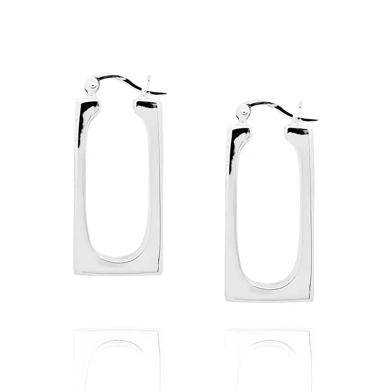 Rectangular Silver Hoop Earrings