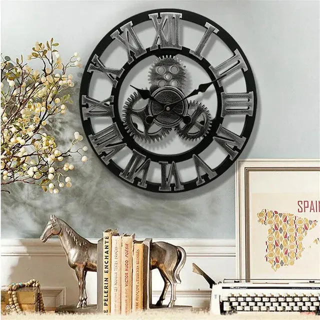 Retro Industriële Houten Wandklok voor Woonkamer, Keuken en Kantoor